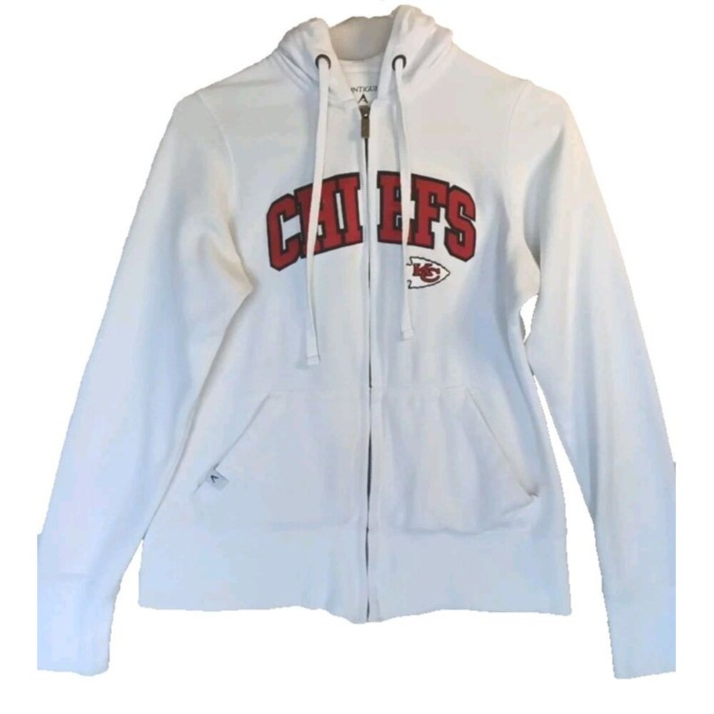 KANSAS CITY CHIEFS EMBROIDERED FULL ZIP DRAW STRING HOODIE SIZE SMALL ANTIGUA